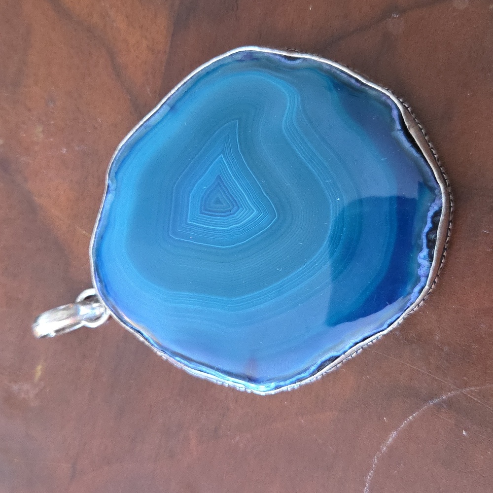 Silver Plated Blue Agate Slice Pendant